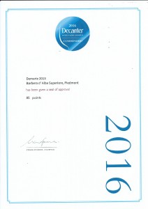 Decanter 2016 menzione Barbera